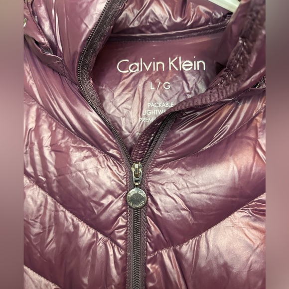 Calvin Klein Packable Lightweight Down Purple Puffer Long Hooded Jacket Winter - Picture 8 of 14
